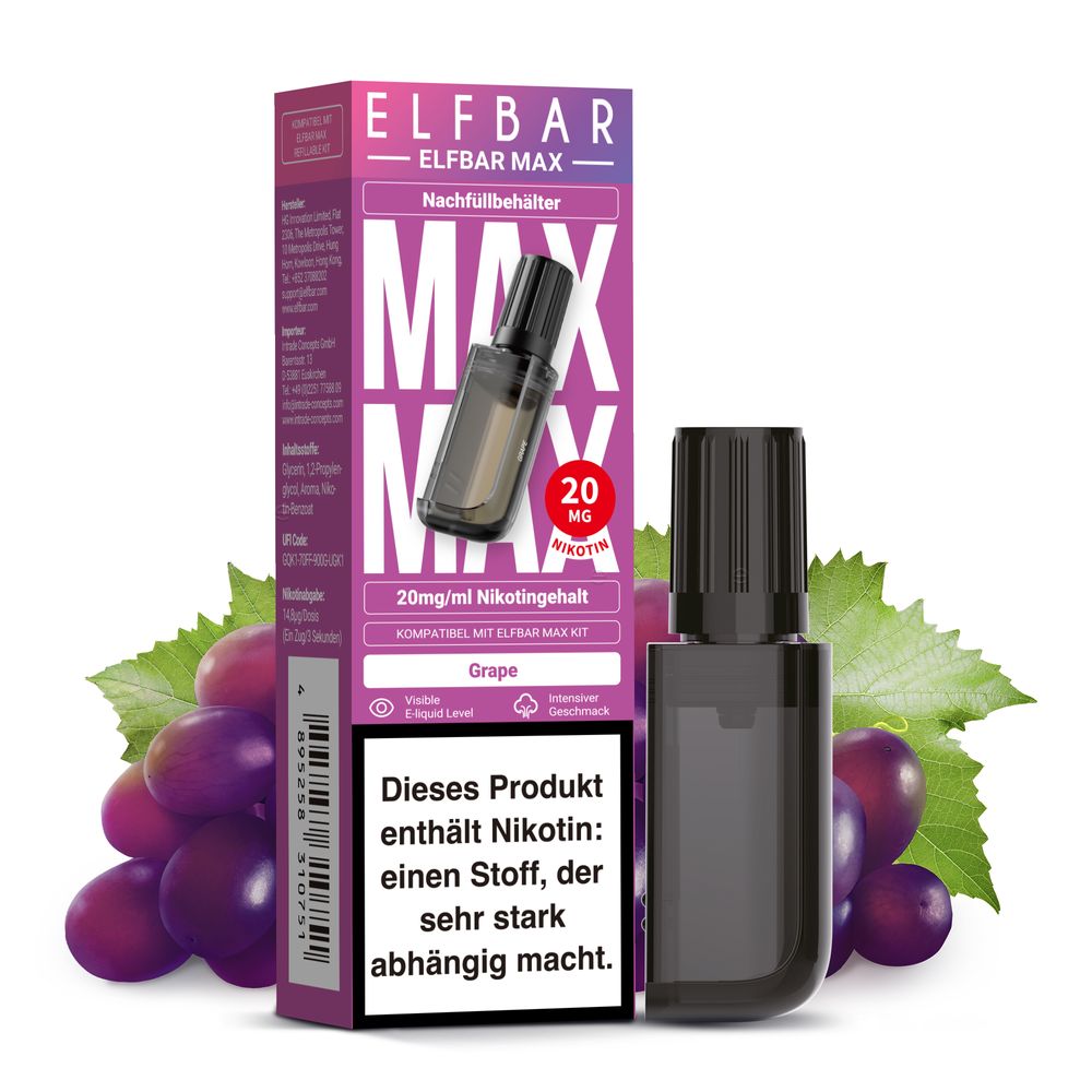 ELFBAR MAX Pod Grape 20mg Nikotingehalt